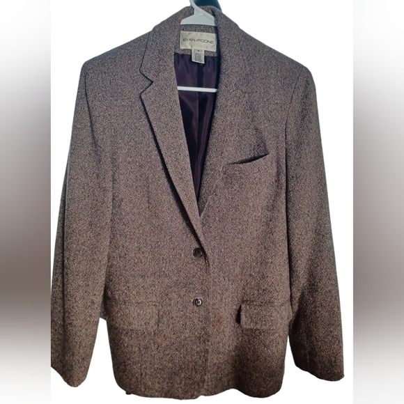 Womens' Blazer, 8,  Evan Picone Tweed Blazer, Brown, Classic Style - Picture 4 of 10